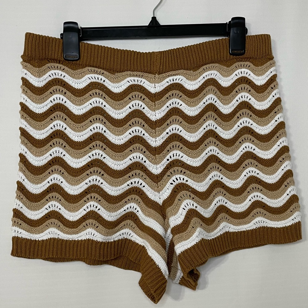 No Boundaries High Waist Knit Shorts - Brown and White